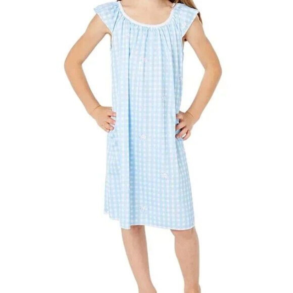 ROLLER RABBIT NWT Hathi Blue Elephant Gingham Marina Nightgown Gown Size 2